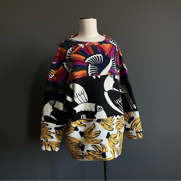 FARM Rio Tops - Farm Rio Tropical Bird Banana Print Sweatshirt Oversized Colorful XS Maximalist